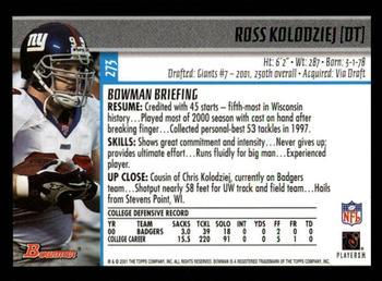 2001 Bowman - Gold #273 Ross Kolodziej Back