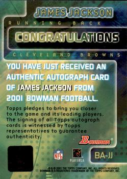 2001 Bowman - Rookie Autographs #BA-JJ James Jackson Back