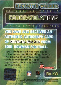 2001 Bowman - Rookie Autographs #BA-KW Kenyatta Walker Back