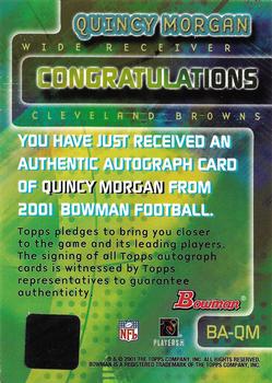 2001 Bowman - Rookie Autographs #BA-QM Quincy Morgan Back