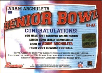 2001 Bowman - Bowl Jerseys #BJ-AA Adam Archuleta Back