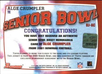 2001 Bowman - Bowl Jerseys #BJ-AC Alge Crumpler Back