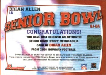 2001 Bowman - Bowl Jerseys #BJ-BA Brian Allen Back