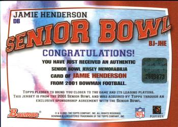 2001 Bowman - Bowl Jerseys #BJ-JHE Jamie Henderson Back