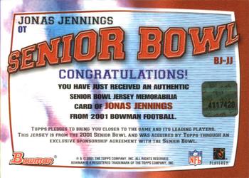 2001 Bowman - Bowl Jerseys #BJ-JJ Jonas Jennings Back