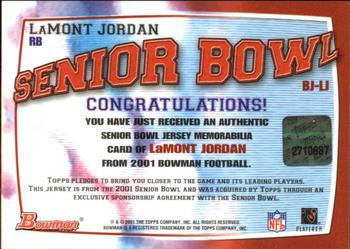 2001 Bowman - Bowl Jerseys #BJ-LJ LaMont Jordan Back