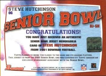 2001 Bowman - Bowl Jerseys #BJ-SH Steve Hutchinson Back