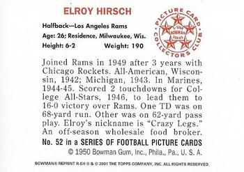 2001 Bowman - Rookie Reprints #R-EH Elroy Hirsch Back