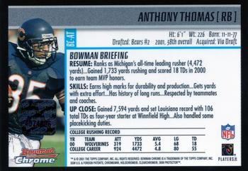2001 Bowman Chrome - Autographs #BC-AT Anthony Thomas Back