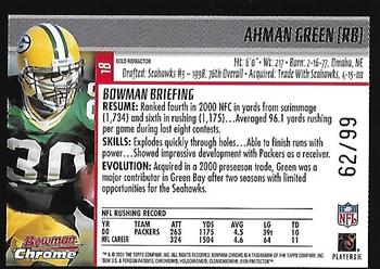 2001 Bowman Chrome - Gold Refractors #18 Ahman Green Back