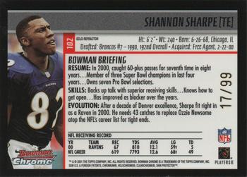 2001 Bowman Chrome - Gold Refractors #102 Shannon Sharpe Back