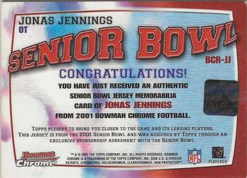 2001 Bowman Chrome - Rookie Relics #BCR-JJ Jonas Jennings Back