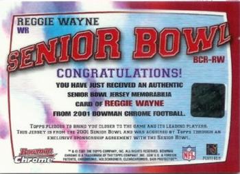 2001 Bowman Chrome - Rookie Relics #BCR-RW Reggie Wayne Back