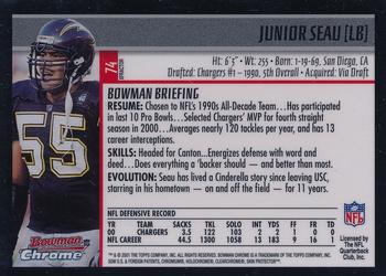2001 Bowman Chrome - Xfractors #74 Junior Seau Back
