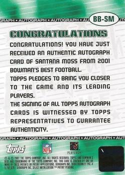2001 Bowman's Best - Autographs #BB-SM Santana Moss Back