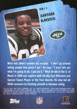 2001 Bowman's Best - Bets #BB13 Santana Moss Back