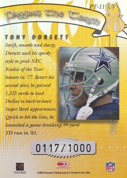 2001 Donruss Elite - Passing the Torch #PT-11 Tony Dorsett Back