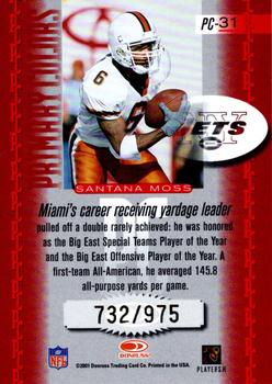 2001 Donruss Elite - Primary Colors #PC-31 Santana Moss Back