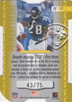 2001 Donruss Elite - Primary Colors Die Cuts Yellow #PC-16 Fred Taylor Back