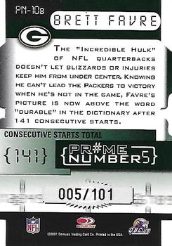 2001 Donruss Elite - Prime Numbers Die Cuts #PN-10b Brett Favre Back