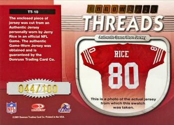 2001 Donruss Elite - Throwback Threads #TT-10 Jerry Rice Back