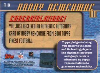 2001 Finest - Autographs #FA-BN Bobby Newcombe Back