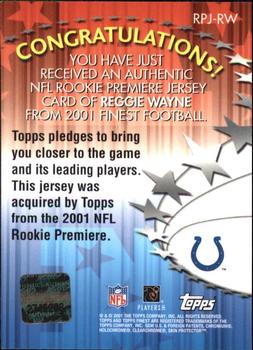 2001 Finest - Rookie Premiere Jerseys #RPJ-RW Reggie Wayne Back