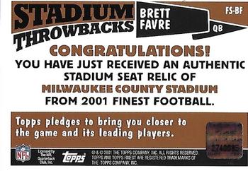 2001 Finest - Stadium Throwback Relics #FS-BF Brett Favre Back
