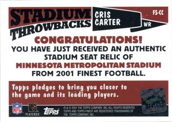 2001 Finest - Stadium Throwback Relics #FS-CC Cris Carter Back