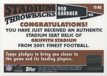 2001 Finest - Stadium Throwback Relics #FS-RG Rod Gardner Back