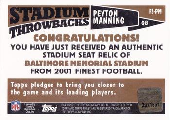2001 Finest - Stadium Throwback Relics #FS-PM Peyton Manning Back