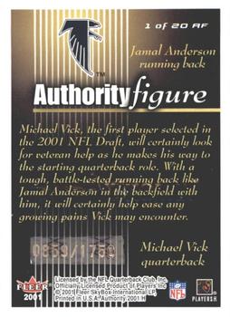 2001 Fleer Authority - Authority Figure #1 AF Michael Vick / Jamal Anderson Back