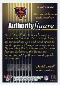 2001 Fleer Authority - Authority Figure #3 AF David Terrell / Marcus Robinson Back
