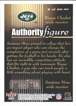 2001 Fleer Authority - Authority Figure #6 AF Santana Moss / Wayne Chrebet Back