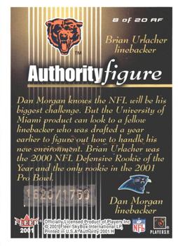 2001 Fleer Authority - Authority Figure #8 AF Dan Morgan / Brian Urlacher Back