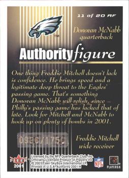 2001 Fleer Authority - Authority Figure #11 AF Freddie Mitchell / Donovan McNabb Back