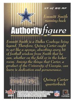 2001 Fleer Authority - Authority Figure #17 AF Quincy Carter / Emmitt Smith Back