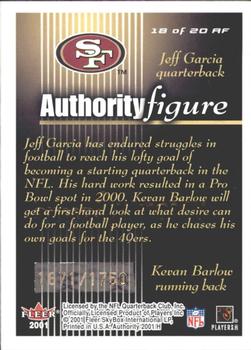 2001 Fleer Authority - Authority Figure #18 AF Kevan Barlow / Jeff Garcia Back
