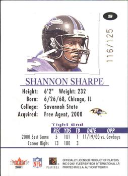 2001 Fleer Authority - Prominence SN125 #5 Shannon Sharpe Back