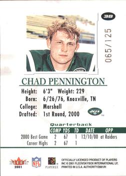 2001 Fleer Authority - Prominence SN125 #38 Chad Pennington Back