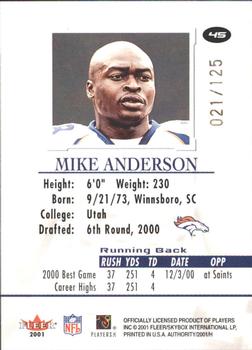 2001 Fleer Authority - Prominence SN125 #45 Mike Anderson Back