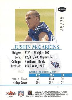 2001 Fleer Authority - Prominence SN75 #129 Justin McCareins Back