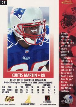 1996 Action Packed #27 Curtis Martin Back