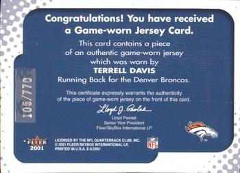 2001 Fleer E-X - Behind the Numbers #NNO Terrell Davis Back