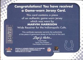 2001 Fleer E-X - Behind the Numbers #NNO Marvin Harrison Back