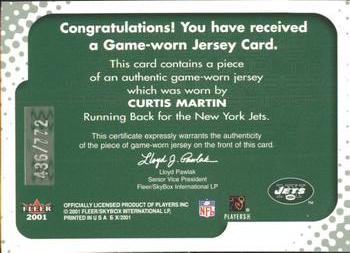 2001 Fleer E-X - Behind the Numbers #NNO Curtis Martin Back