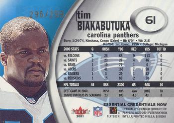 2001 Fleer E-X - Essential Credentials #61 Tim Biakabutuka Back