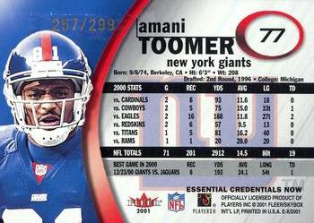 2001 Fleer E-X - Essential Credentials #77 Amani Toomer Back