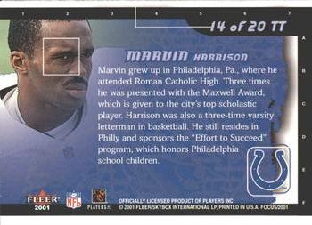 2001 Fleer Focus - Toast of the Town #14 TT Marvin Harrison Back