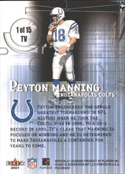 2001 Fleer Focus - Tunnel Vision #1 TV Peyton Manning Back